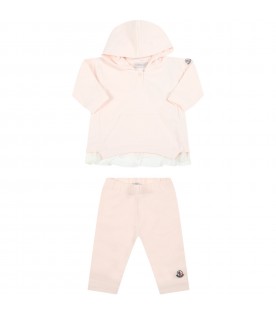 Pink tracksuit for baby girl with loged patch