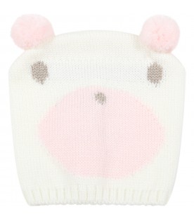 Ivory hat for baby girl with bear