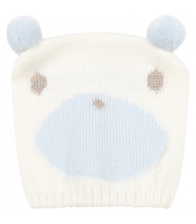 Ivory hat for baby boy with bear