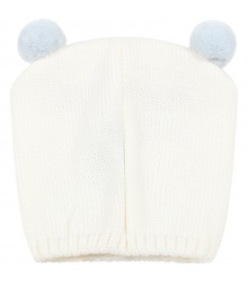 Ivory hat for baby boy with bear