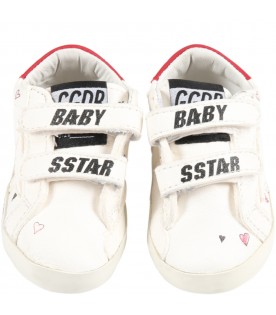 Sneakers bianche per neonata con cuori e logo