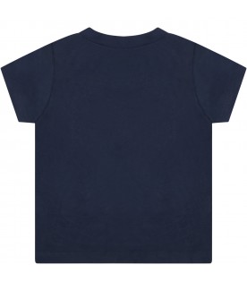 Blue T-shirt for baby girl with patch logo