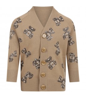 Beige cardigan for kids with Thomas Bear