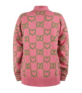 Pink cardigan for gilr with green GG