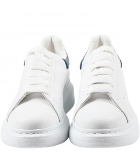 White sneakers for girl with glitter and logo