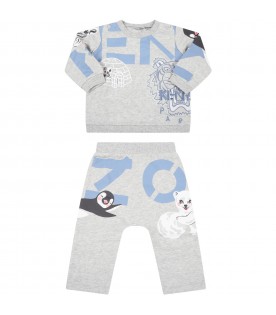 Grey tracksuit for baby boy with iconic prints