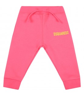 Fuchsia sweatpant for baby girl with logo
