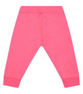Fuchsia sweatpant for baby girl with logo