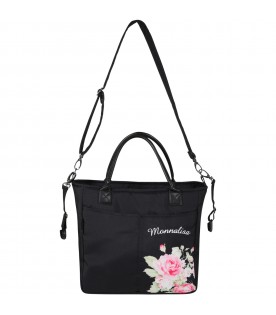 Black mother bag for baby girl with flowers