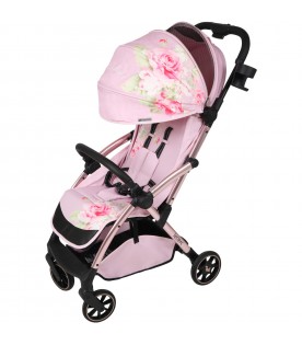 Pink stroller for baby girl with flowers