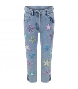 Light blue jeans for girl with stars