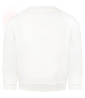 Ivory sweatshirt for girl with logo