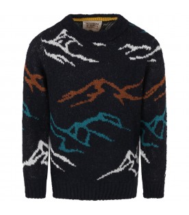 Blue sweater for boy with mountains