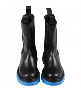 Black boots for girl with light-blue chunky sole
