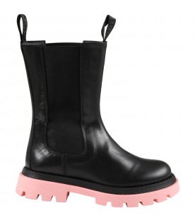 Black boots for girl with pink chunky sole