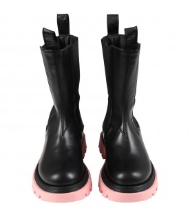 Black boots for girl with pink chunky sole
