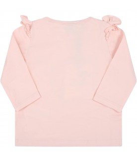 Pink t-shirt for baby girl with giraffe