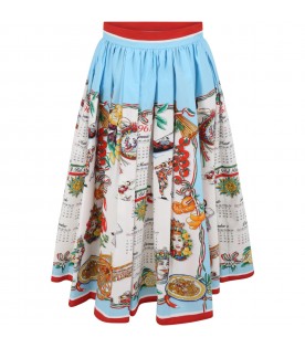 White skirt for girl with colorful print