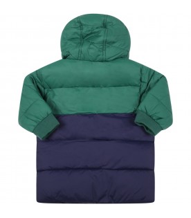 Green jacket for baby boy with white logo