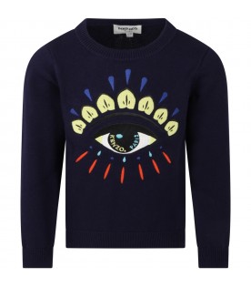 Blue sweater for boy with eye