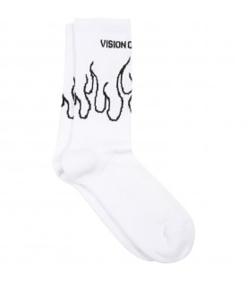 White socks for kids with black flames
