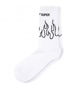 White socks for kids with black flames