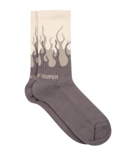 Grey socks for kids flames