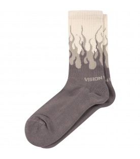 Grey socks for kids flames