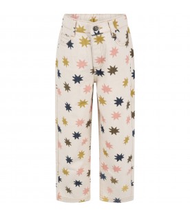 Beige "Marina" jeans for girl with colorful stars