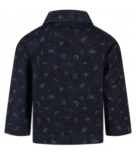 Blue "Cosmos" jacket for kids with zodiac symbols
