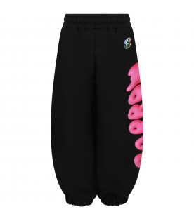 Black sweatpants for girl with fuchsia logo