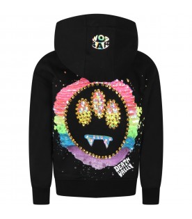 Black sweatshirt for girl with iconic logo and sequins
