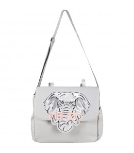 Grey mother bag for baby girl with logo
