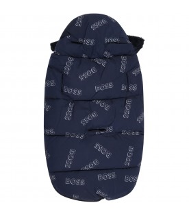 Blue sleeping bag for baaby boy with logos