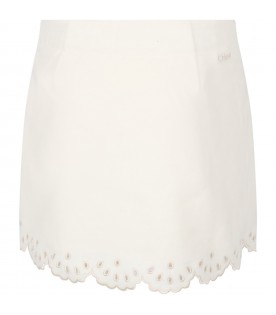 Ivory skirt for girl with logo