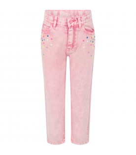Jeans rosa per bambina con borchie