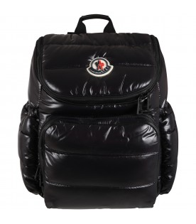 Black backpack with patch logo