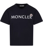 Moncler Kids Blue T-shirt for baby boy with white logo and patch logo