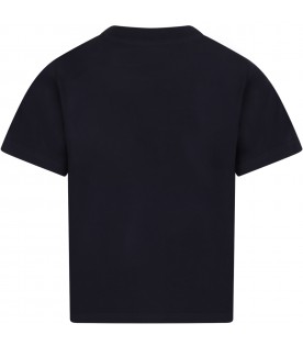 T-shirt blu per neonato con logo e patch logato