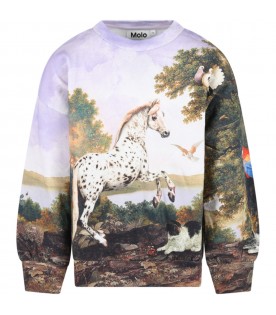 Multicolor sweatshirt for girl with poetic landscape