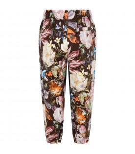 Brown sweatpants for girl with floral print