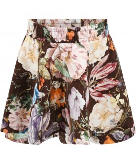 Brown skirt for girl with flowers