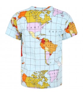 T-shirt celeste per bambino con mappamondo