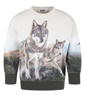 Gray sweatshirt for kids with wolves