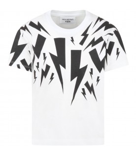 White t-shirt for boy with thunderbolts