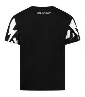 Black t-shirt for boy with thunderbolts