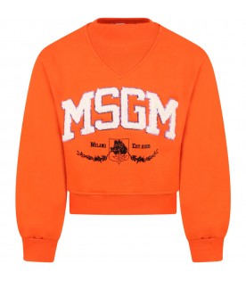Orange sweatshirt for girl with logo