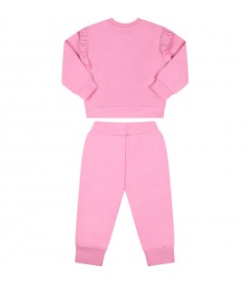 Pink tracksuit for baby girl with logos