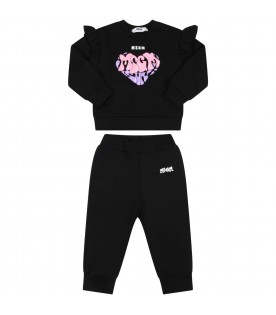 Black tracksuit for baby girl with logos