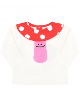 White t-shirt for baby girl with mushroom